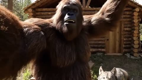 "Bigfoot's Epic Log Cabin Build – Watch the Legend at Work! 🛠️🏡"