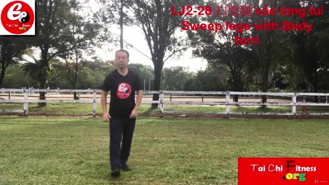 Aerobic Tai Chi Workout-030-Sweep legs with Body turn