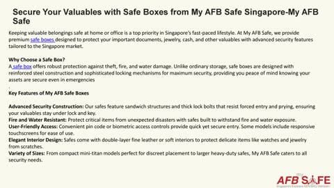 Secure Your Valuables with Safe Boxes from My AFB Safe Singapore-My AFB Safe