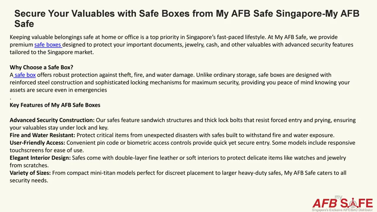 Secure Your Valuables with Safe Boxes from My AFB Safe Singapore-My AFB Safe