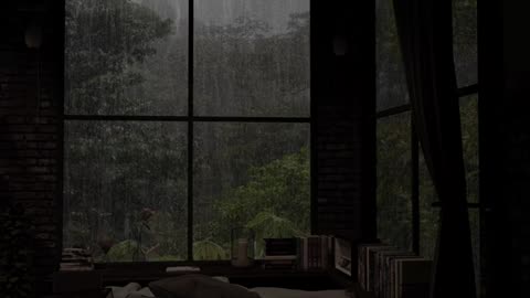 Cozy Bedroom Rain in Forest _ Heavy Rain Sounds and Distance Thunder for Sleep, Calm, Study