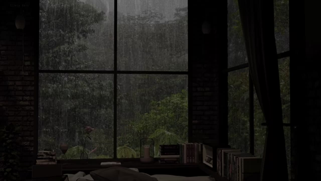 Cozy Bedroom Rain in Forest _ Heavy Rain Sounds and Distance Thunder for Sleep, Calm, Study