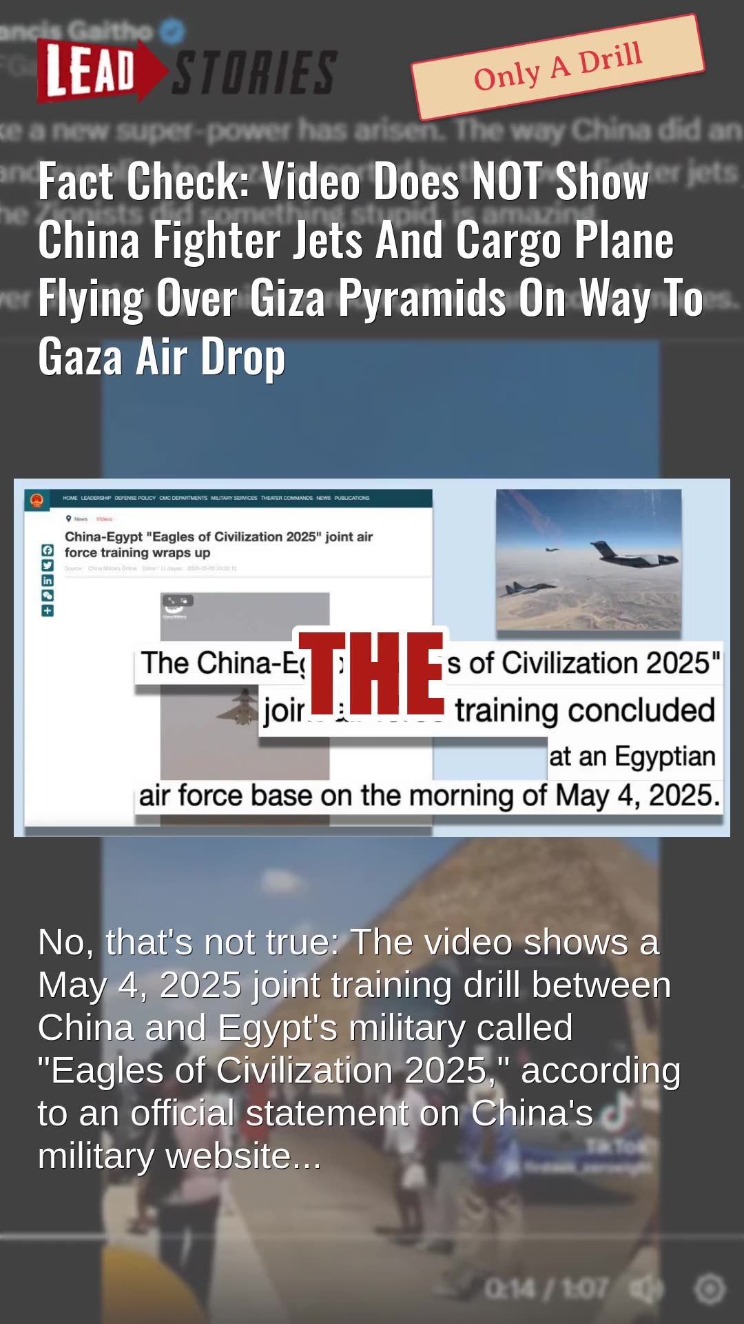Fact Check: Video Does NOT Show China Jets And Cargo Plane Flying Over Giza Pyramids On Way To Gaza