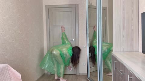 [4K] Cleaning Mirror in TRANSPARENT Raincoat MIRROR REFLECTION Satisfying & Relaxing! #NUDE #NAKED
