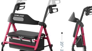 Foldable Rollator Walkers with Seat for Seniors, 8'' Big Wheels, 350 lb. Weight Capacity,