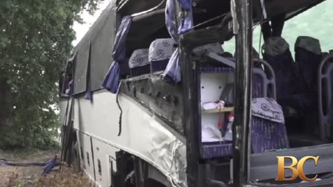 1 dead, dozens injured in fiery tour bus collision near Los Angeles