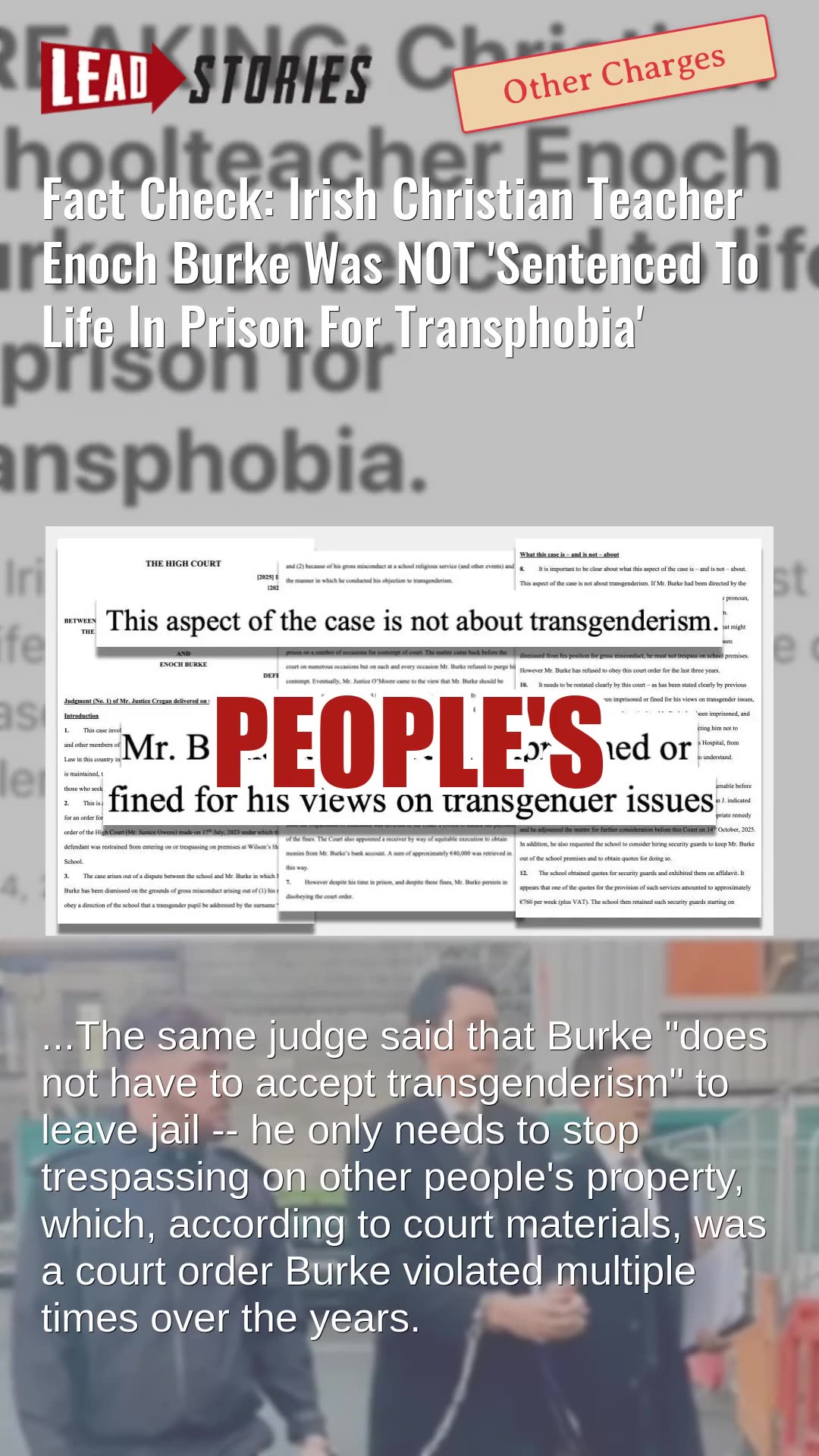 Fact Check: Irish Christian Teacher Enoch Burke NOT Sentenced To Life In Prison For Transphobia
