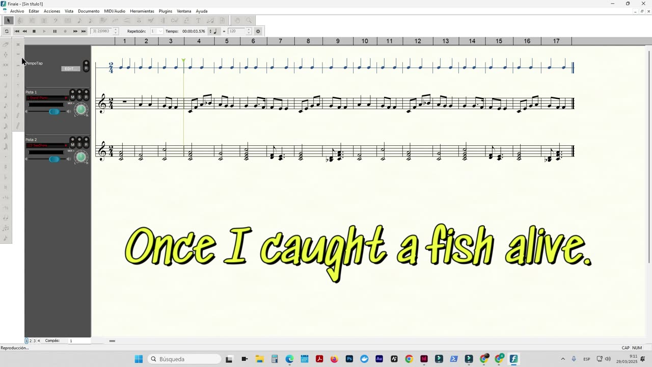 Once I Caught a Fish Alive – Animated Sheet Music with Finale 🎼🐟