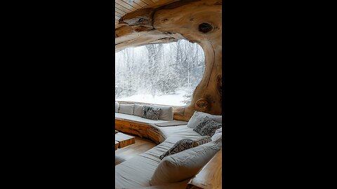 View of the waves from inside a real wooden cabin 🌊🏡 #CozyVibes #NatureView