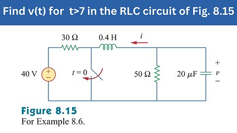 Example 8.6 | Find v(t) for t>7 in the RLC circuit of Fig. 8.15 | FEC 4th Edition