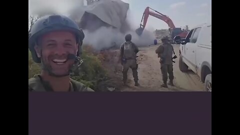 IDF soldier is literally filming him self laughing while a home in Gaza is being destroyed.
