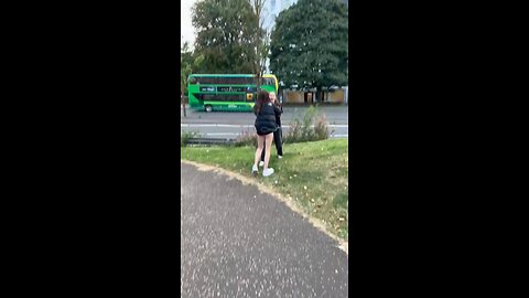 A 14-year-old girl screams at a migrant to stop harassing her before brandishing a weapon.