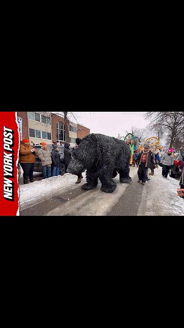 Life-size bear puppet leads Minnesota anti-ICE protest march