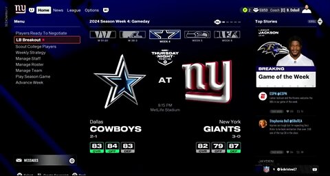E4 Giants Franchise vs Cowboys: LB Breakout Scenario!