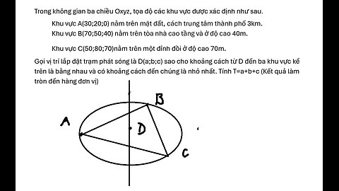 Toán 12 Trong không gian ba chiều Oxyz, tọa độ các khu vực được xác định như sau.Khu vực A(30;20;0)