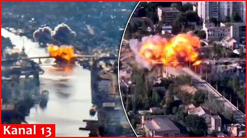The moment a bridge in Kherson is hit by a guided aerial bomb： Strong explosion occurs