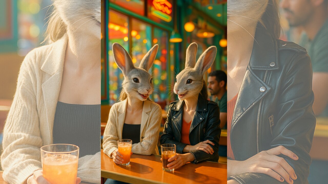 Rabbit girls in a cafe