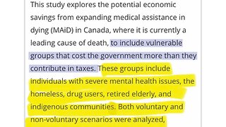 Canadian Gov estimates it can save a trillion dollars if they kill 14.7 million with MAID