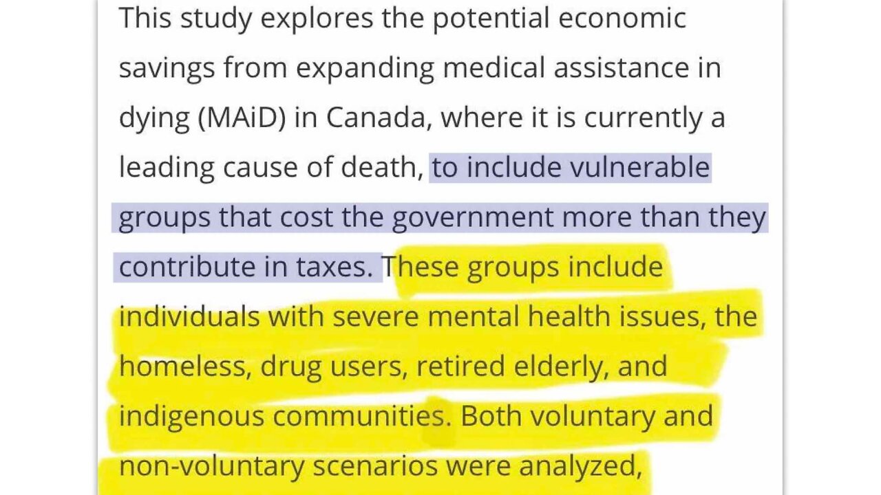 Canadian Gov estimates it can save a trillion dollars if they kill 14.7 million with MAID