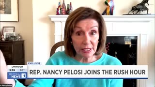 Nancy Pelosi loses her mind and starts waving when a video of President Trump pops