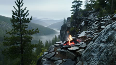 Morning Campfire in the Mountains with Nature Sounds – Relaxing 4K Loop Video