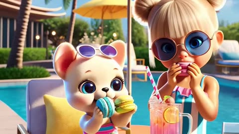 French Bulldog’s French Delight! Snags Giant Macarons for Poolside High Tea! 🇫🇷💖