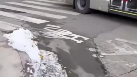 A crazy woman sat in front of a bus in Chicago so it can't move, then she starts yelling