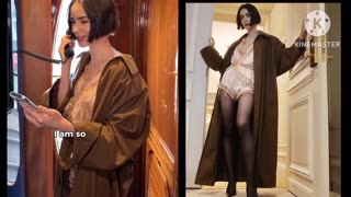 Lily Collins Wears Nothing Below Her Giant Brown Coat | Skimpy Lace Lingerie as she Arrives in Paris