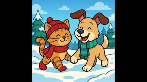 The Cat and the Dog Walk Together in Winter - North Dakota Fairytales