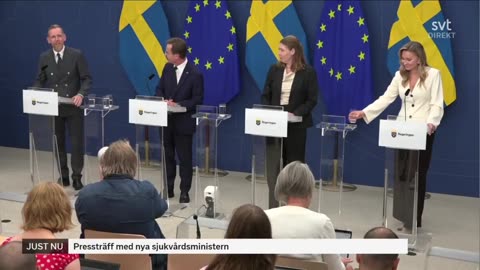 Sweden's Health Minister Elisabet Lann collapses during live press conference