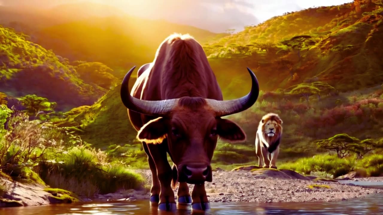 "A Majestic Wild Bull Drinking Water in the Wild"