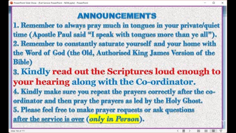 The Narrow Way Christian Church of God - BIBLE-READING and Prayer Service - Sunday 13/07/2025