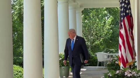 President Donald J. Trump leaves the Oval Office to deliver a speech on the National Day of Prayer in the Rose Garden.