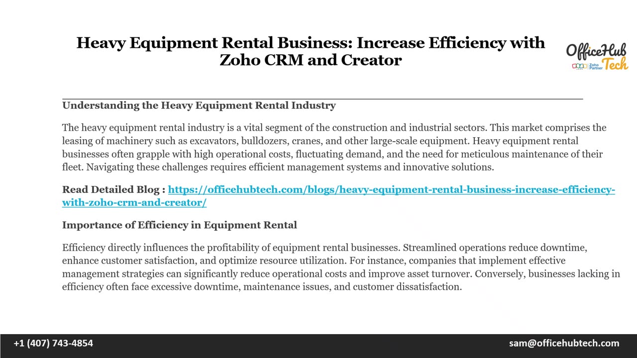 Heavy Equipment Rental Business: Increase Efficiency with Zoho CRM and Creator