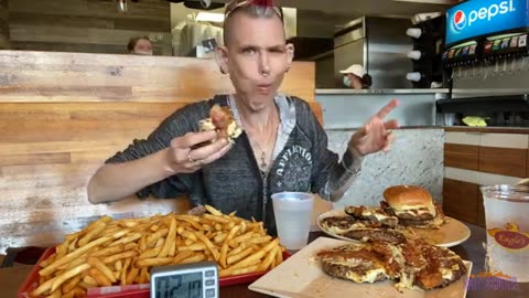 IMPOSSIBLE 12 LB MONSTER BURGER CHALLENGE AT EAGLES DELI _ MAN VS FOOD