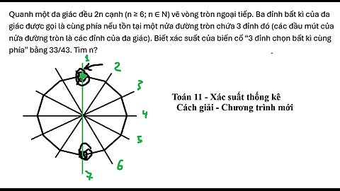 Toán 11: Xác suất: Quanh một đa giác đều 2n cạnh (n ≥ 6; n ∈ N) vẽ vòng tròn ngoại tiếp. Ba đỉnh bất