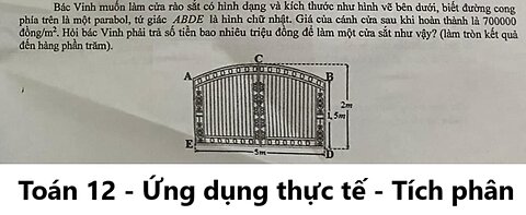 Toán 12: Bác Vinh muốn làm cửa rào sắt có hình dạng và kích thước như hình vẽ bên dưới, biết đường