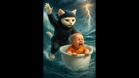 Hero Ninja Cat Rescues Baby from Storm | Emotional 4K Rescue Story #cats #catlovers #shorts #ai