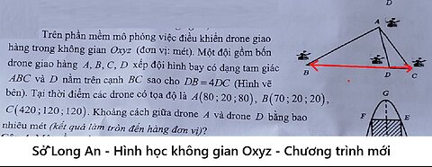 Sở Long An: Trên phần mềm mô phỏng việc điều khiển drone giao hàng trong không gian Oxyz