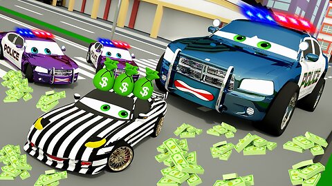 Police Car🚓 Chasing a Bank Robber👣 _ Nursery Rhymes Songs Wroom wroom_- Wheel Craft City