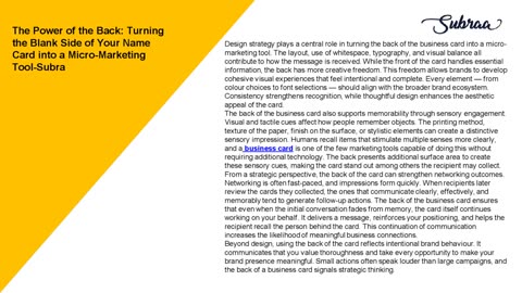 The Power of the Back: Turning the Blank Side of Your Name Card into a Micro-Marketing Tool-Subra