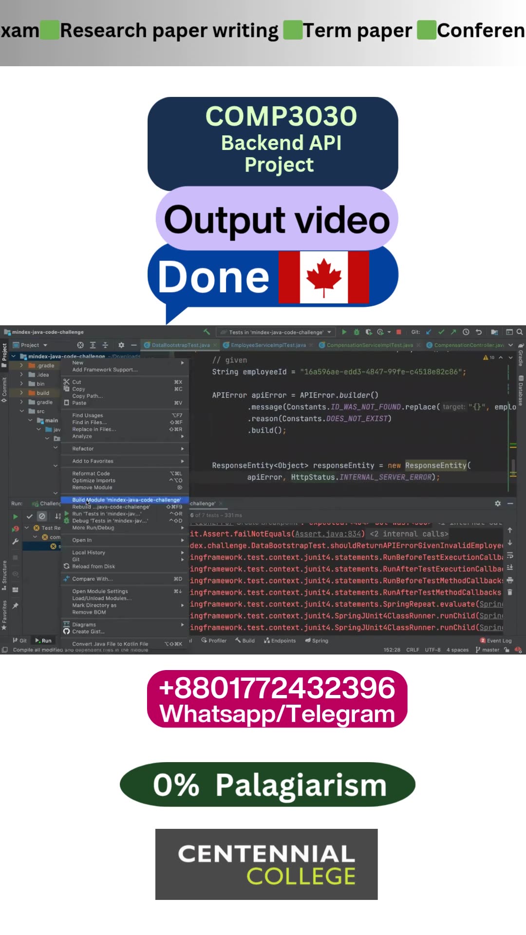 Student Work(Project)|COMP3030 Backend API Dev| Software Engineering Technology - Centennial College