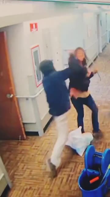 Janitor Brawl! Woman Gets Mopped!