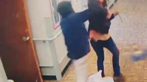Janitor Brawl! Woman Gets Mopped!