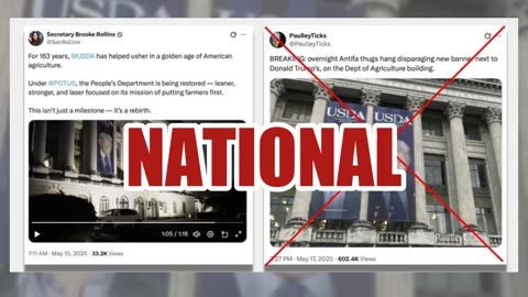 Fact Check: Antifa Did NOT Hang Epstein Banner Next To Donald Trump's On Agriculture Building