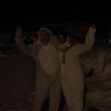 Snow challenge in Yeti suits lol