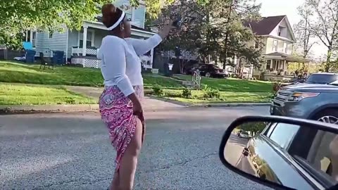 Karen road rages, blocks road refuses to move and yells, stands in street