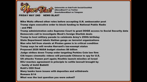 Friday, May 2, 2025 News Blast