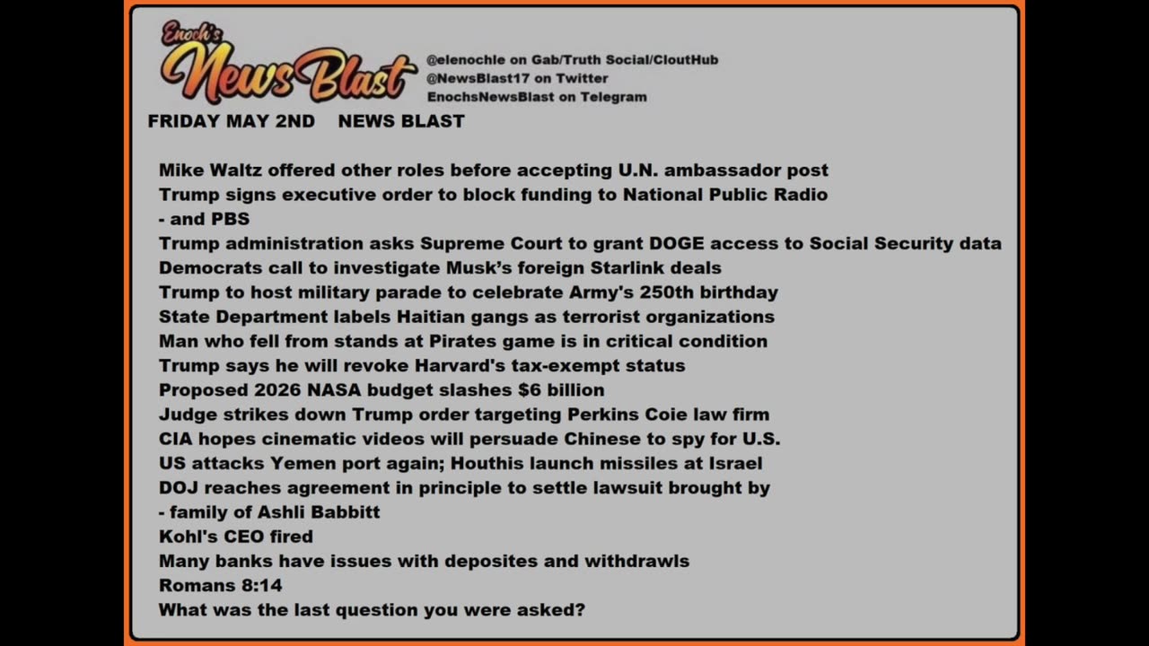 Friday, May 2, 2025 News Blast
