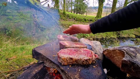 MOUTHWATERING CAMPFIRE STEAK in Nature | Relaxing Sizzle & Smoke ASMR